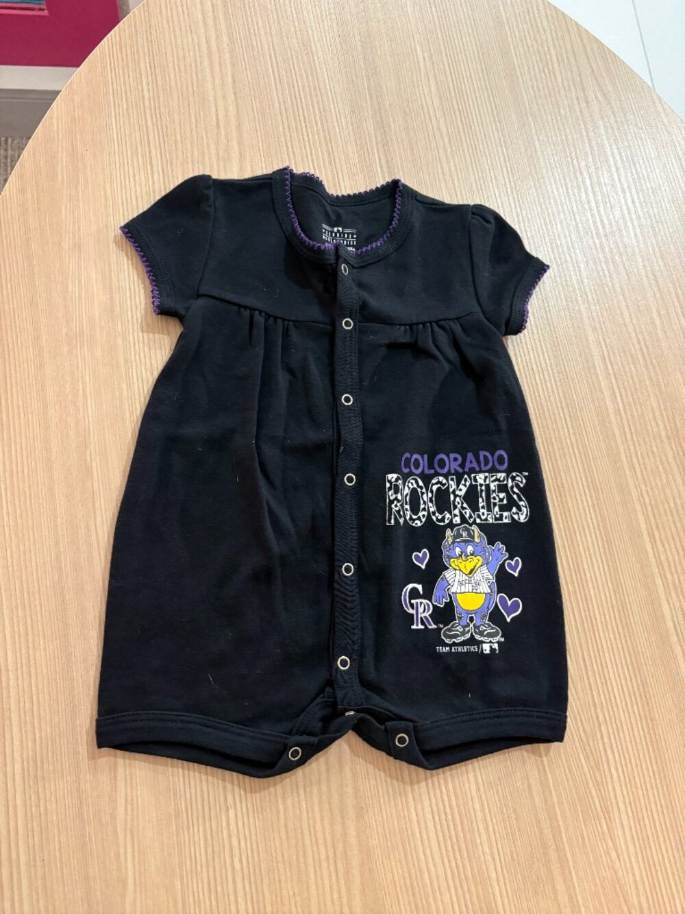 Colorado Rockies Romper 3-6 Months Dinger The Dinosaur Graphic Black Snaps MLB